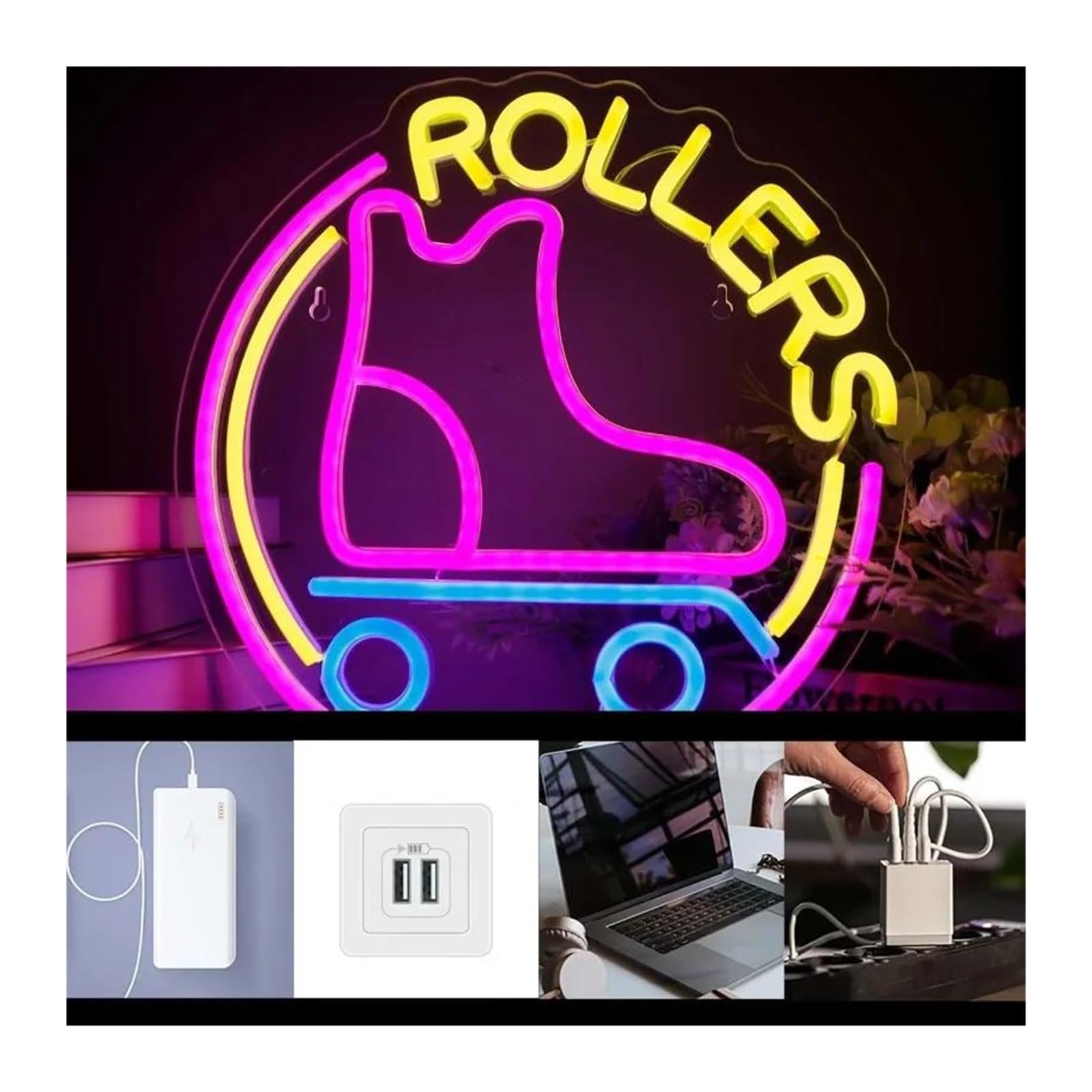 Luz de Diseño de Digital Letrero De Neón Para Patines, Decoración De Pared Con Luz LED, Sala De Juegos Deportivos Alimentada Por USB, Fiesta En La Cueva Del Hombre, 32cm×33cm