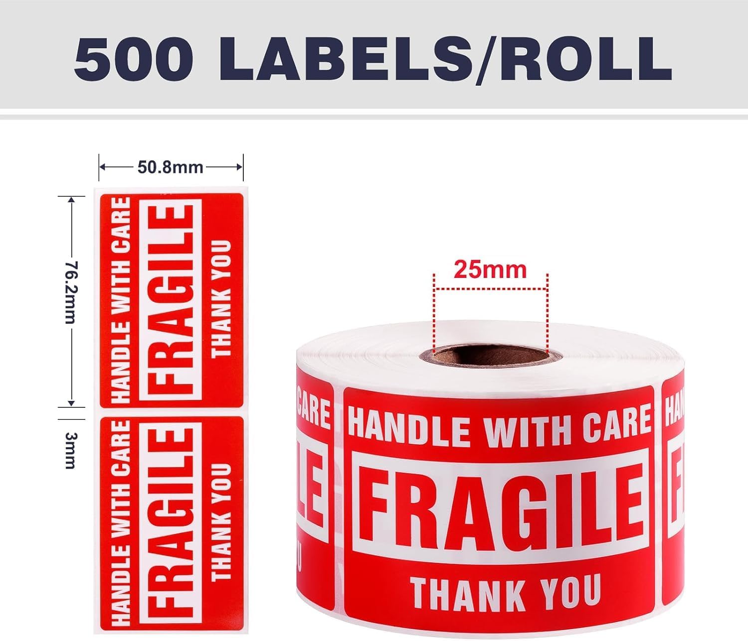 12 Rolls Fragile Stickers for Shipping 3 x 2 Inch 6000 Labels for Moving Boxes Handle with Care Sticker for Packing Small Business, Permanent Adhesive Fragile Labels (12 Rolls, 500 Labels/Roll)
