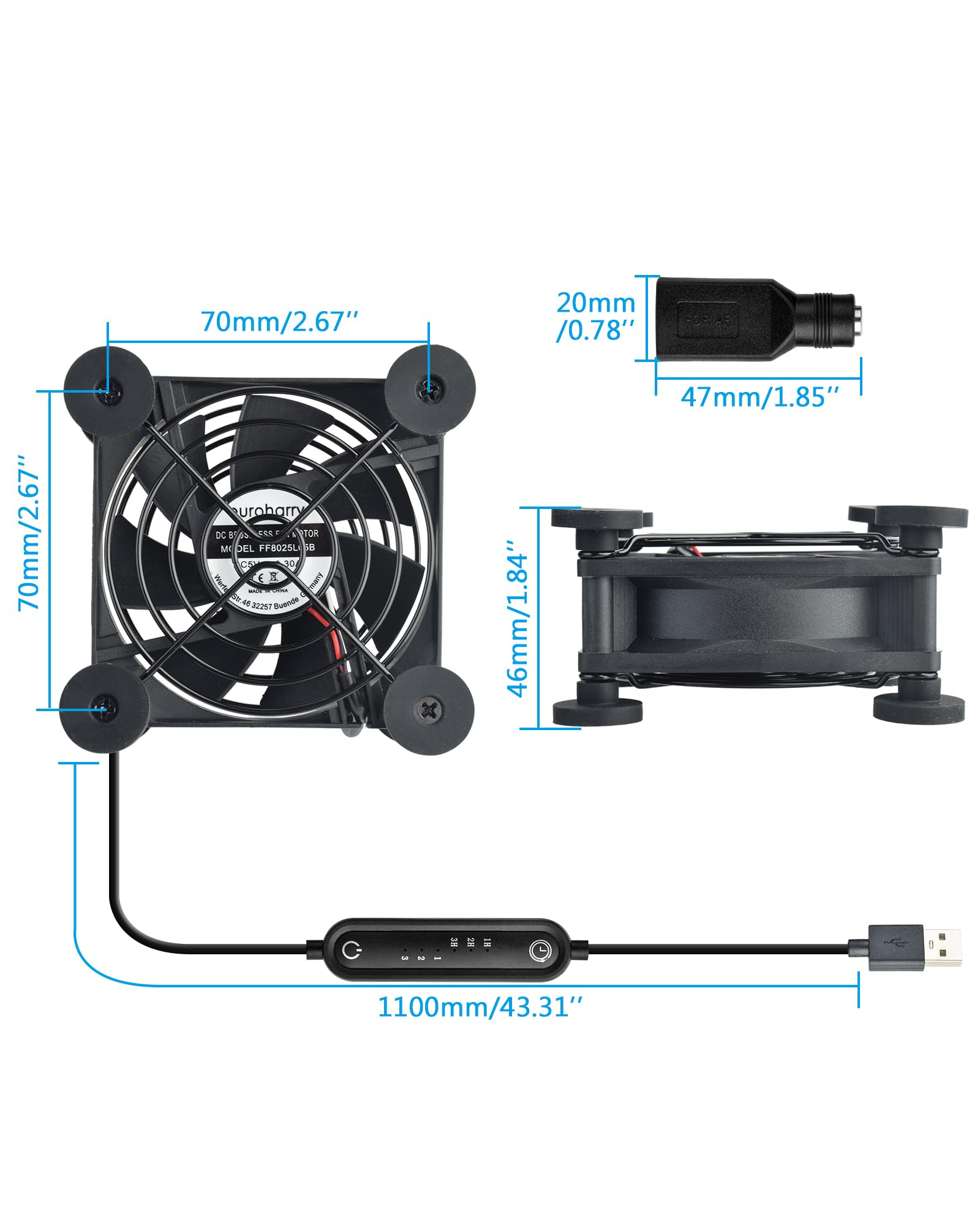 USB cichy wentylator, 6 prędkości nawiewu dla Smart