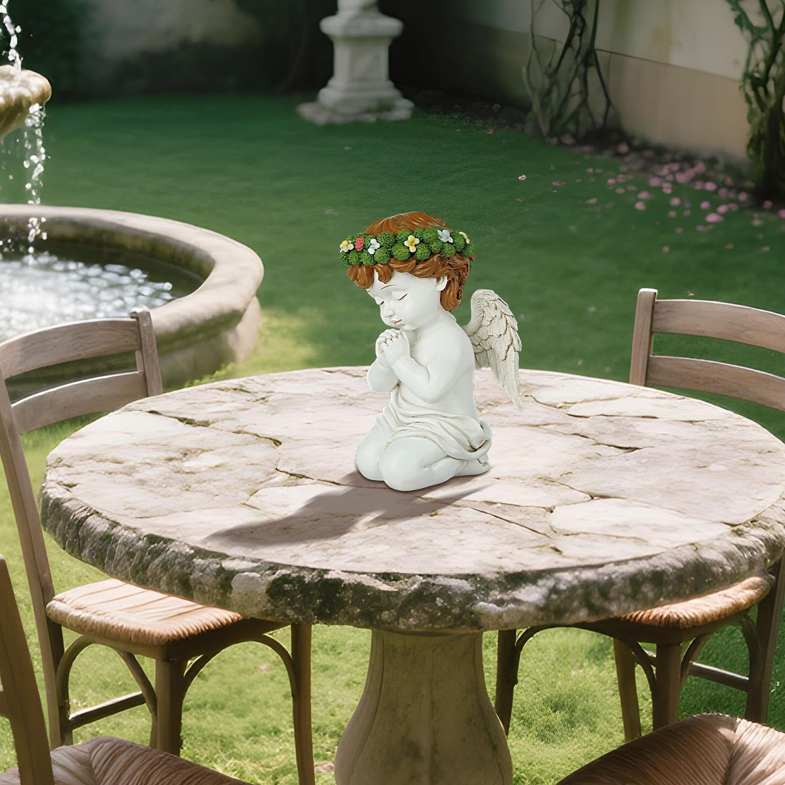 Generico Anioł Statues Garden, Praying Resin Kneeling Angel, 7,48 x 4,21 Compact Heavy Duty Design, Figurki dekoracyjne religijne do kuchni, sypialni, biurka do salonu, na biurko na zewnątrz