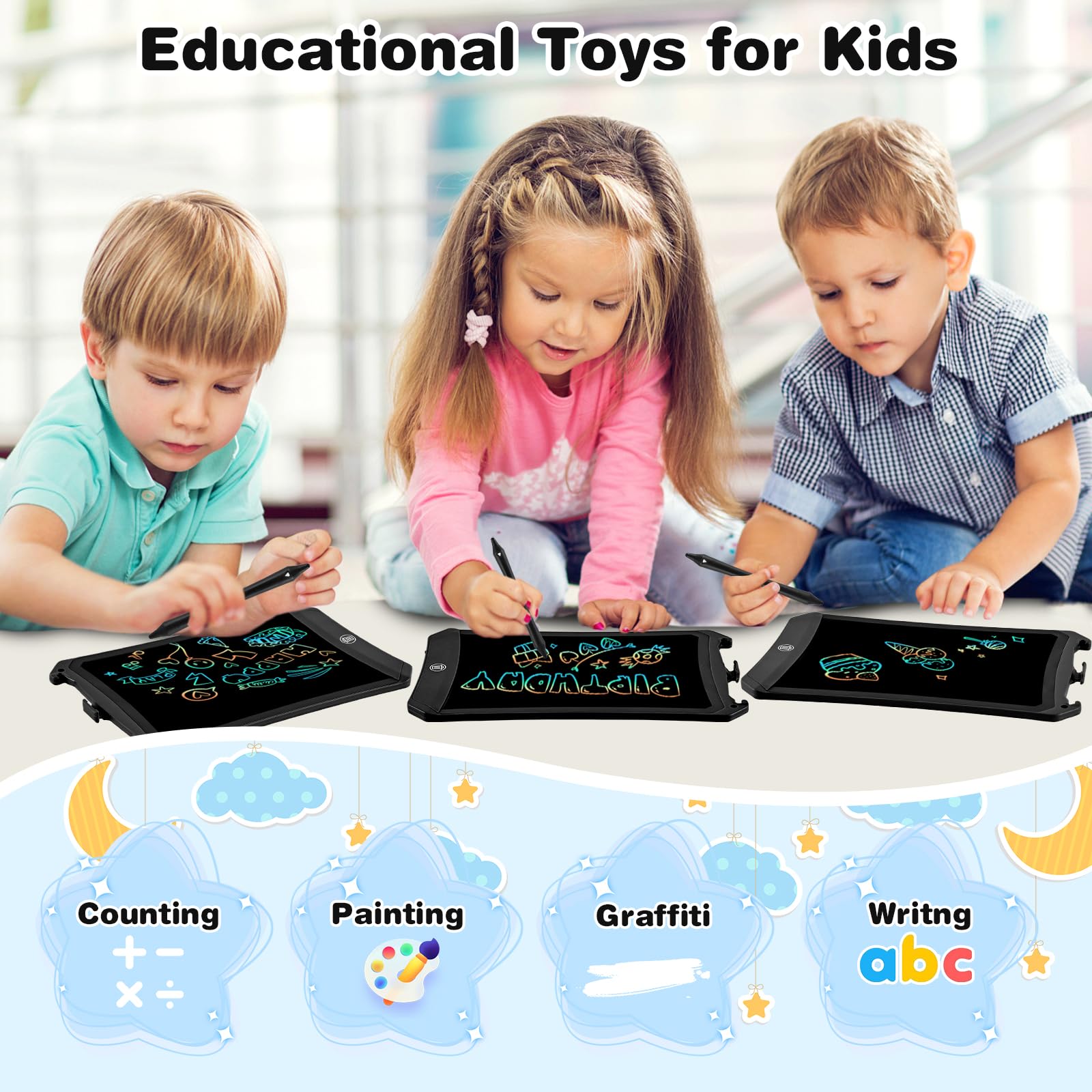 Juguetes Niños Cuentos Infantiles 2 3 4 5 6 7 8 Años,PINKCAT Pizarra LCD 8,5 Pulgadas Regalos Cumpleaños Niños Colegio Juegos de Viaje Puzzle Niño Juegos Educativa Tablet Criança — view 9