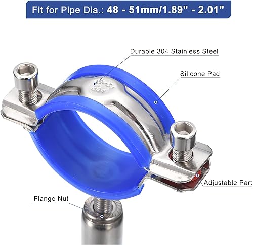 Miniatura 3 de uxcell Soporte de tubería de acero inoxidable para montaje en pared, soporte de tubería de montaje en techo, correa de tubo de abrazadera ajustable
