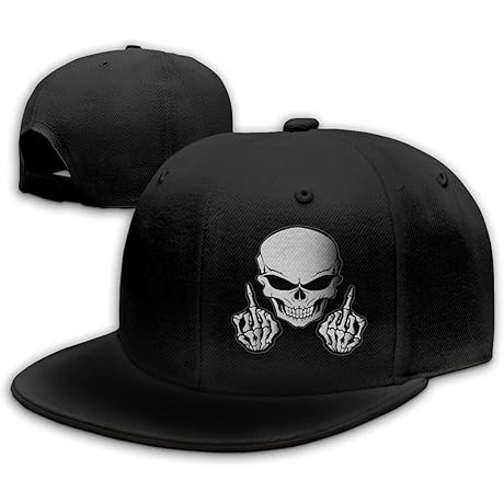 Negi Skull Middle Finger Flat Bill Hats: Rebellious Headwear for Men