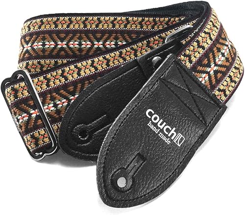 Miniatura 2 de Correa de guitarra boho de los años 70 con cinturón de seguridad reciclado, fabricado en Estados Unidos por Couch Guitar Straps, 70s Sunburst