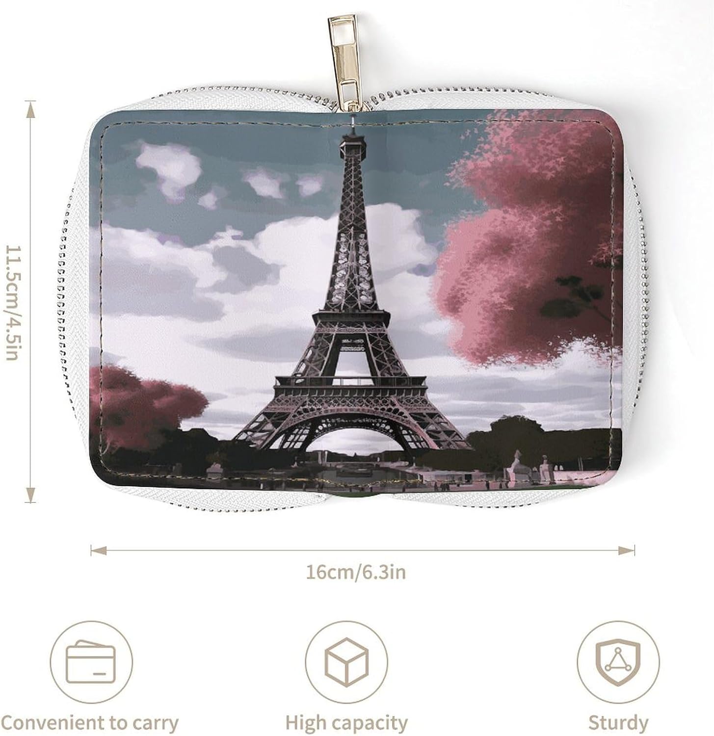 Leather Card Organizer Case Card Wallet Credit Card Holder Eiffel Tower Printed Zipper Card Cases Holder for Women Men