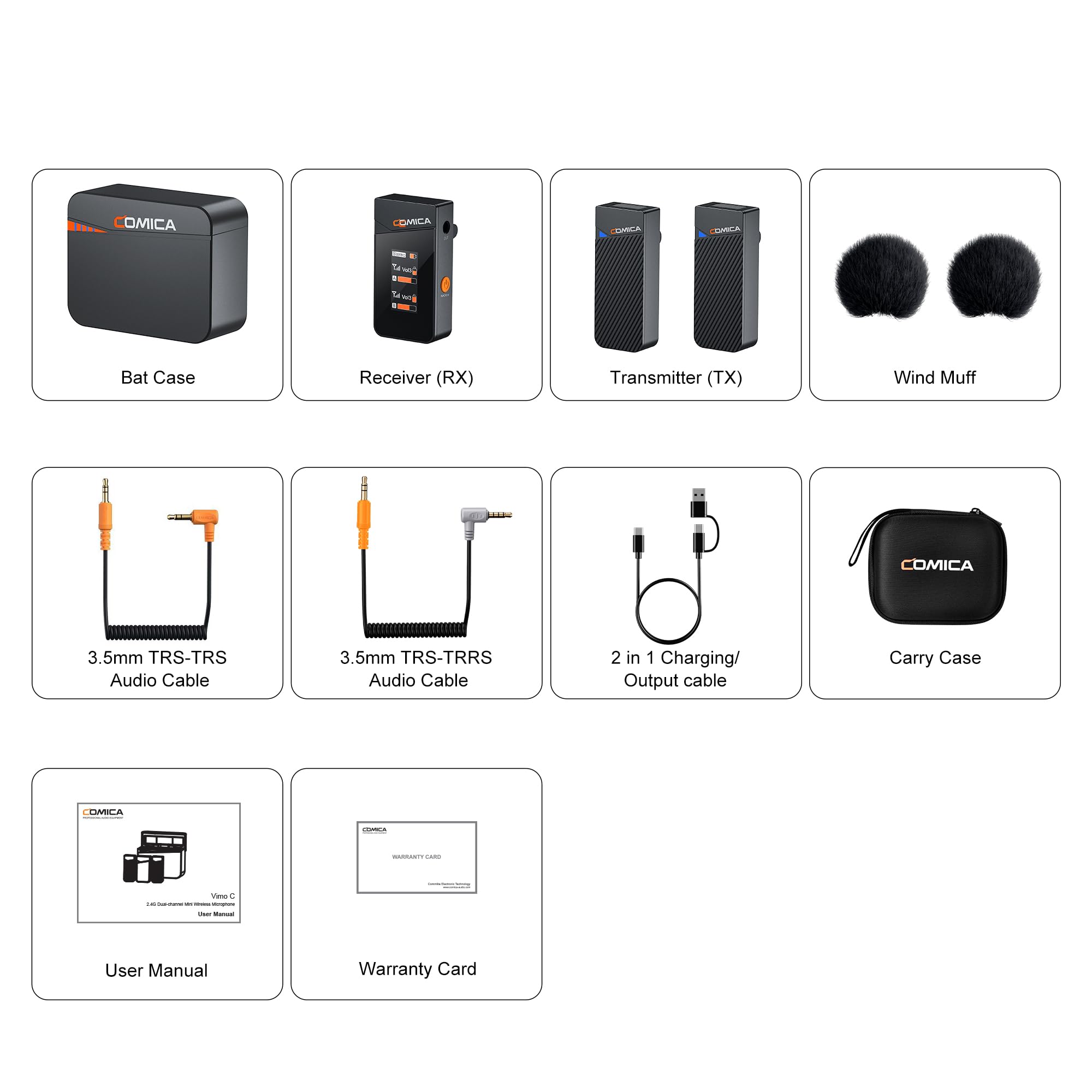 COMICA Vimo C3 Kabellos Lavalier Mikrofon mit 3,5mm & USB C Ausgabe | Ansteckmikrofon, Wireless Microphone, Geräuschunterdrückung einem klick, für Kamera, iPhone, Android, Handy