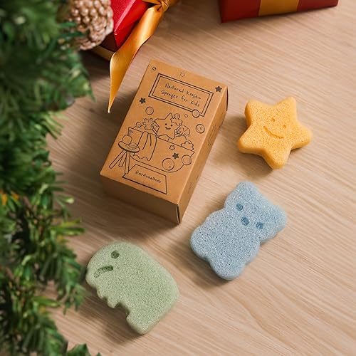 Miniatura 2 de myHomeBody Konjac - Esponja de baño para bebé, formas lindas, natural, para niños, recién nacidos, a base de plantas, 3 piezas, conjunto: elefante,