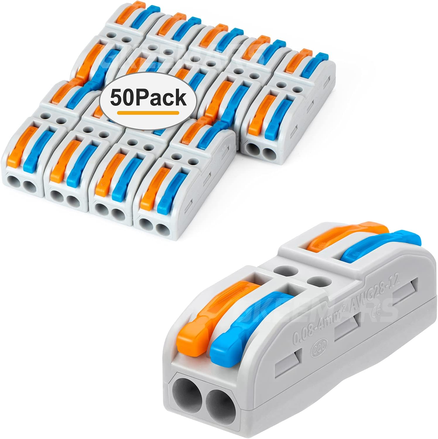 GKEEMARS 50 Pcs 2 Conductor Compact Connectors, Lever Wire Connectors Assortment Pack KV-212-50 Pcs