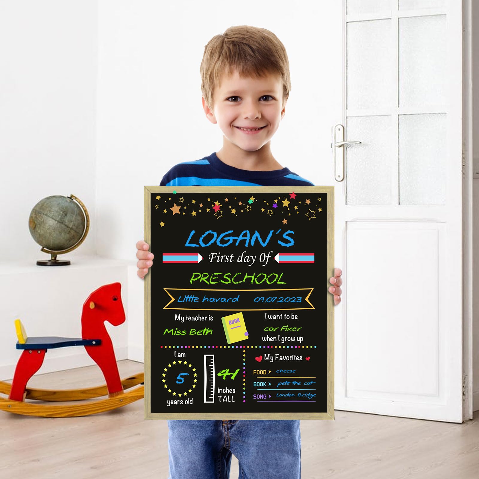 Schild Für Ersten & Letzten Schultag – Doppelseitig, Löschbar, Kreidetafel-Design Mit Apfel, 17,5x30 Cm