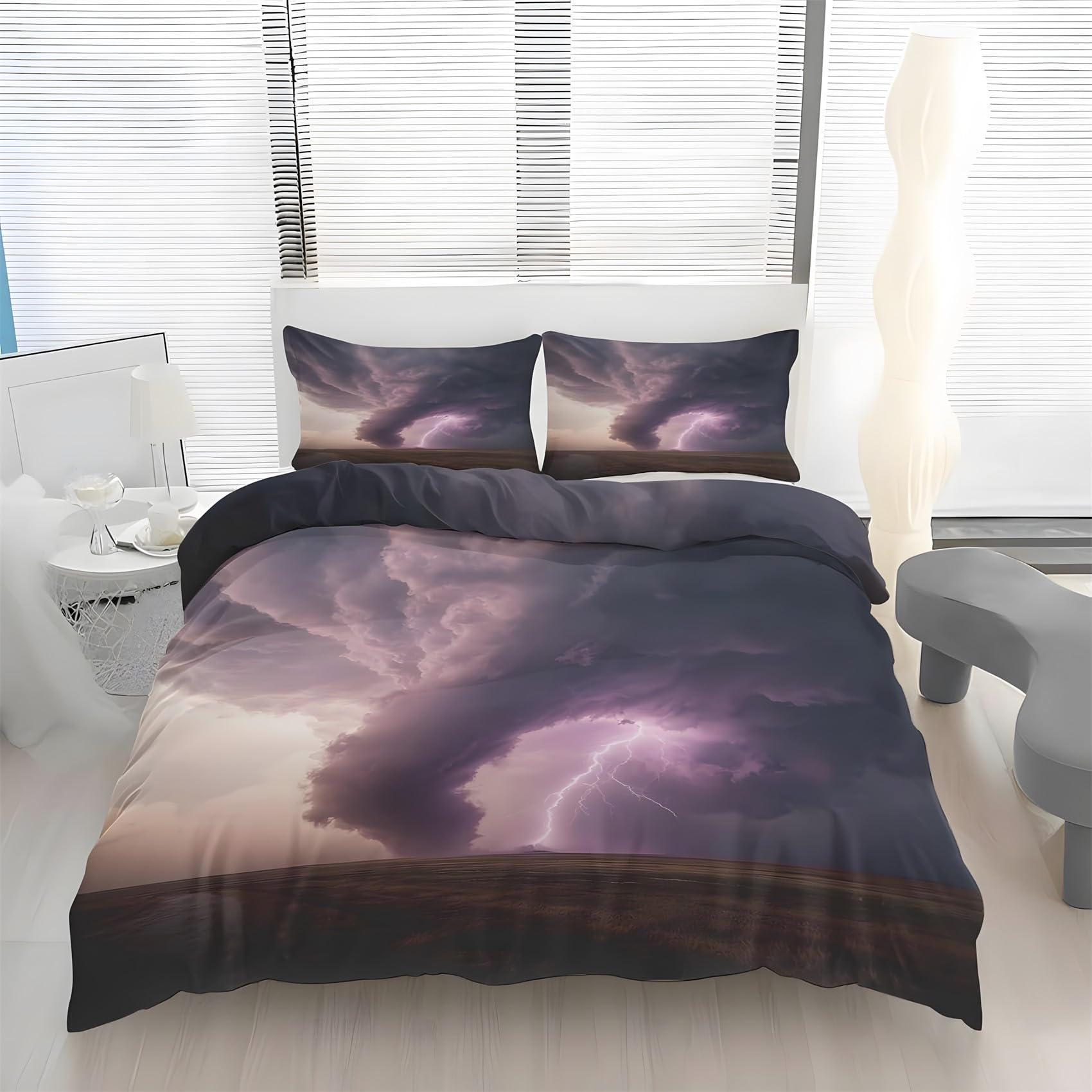 Housse de couette 240x260 nuages sombres pour lit double sans repassage avec zip