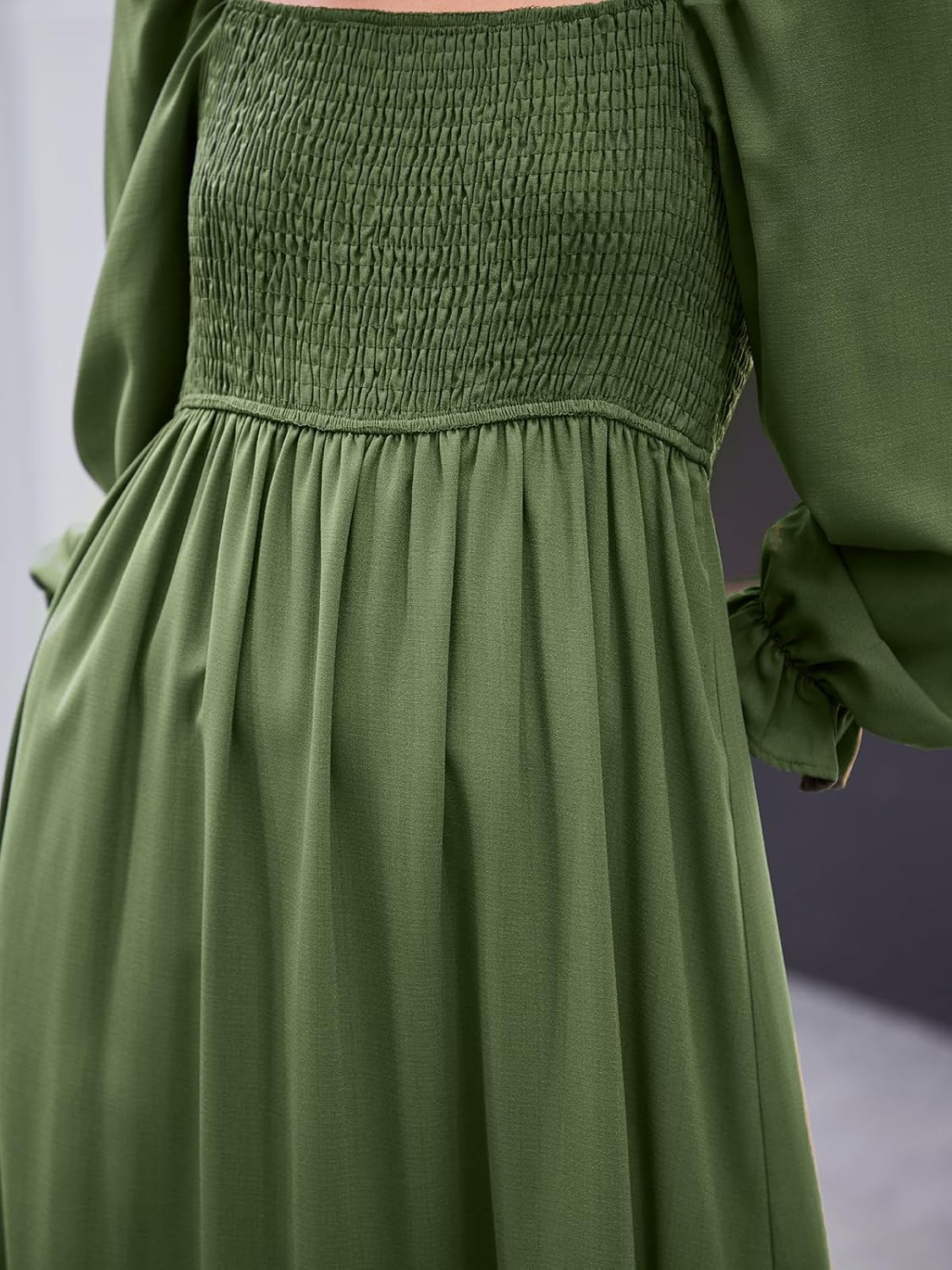 CUPSHE Womens Fall Dresses 2025 Square Neck Smocked Long Sleeve Ruffled Lace Long Formal A Line Maxi Wedding Guest Dress - Image 6