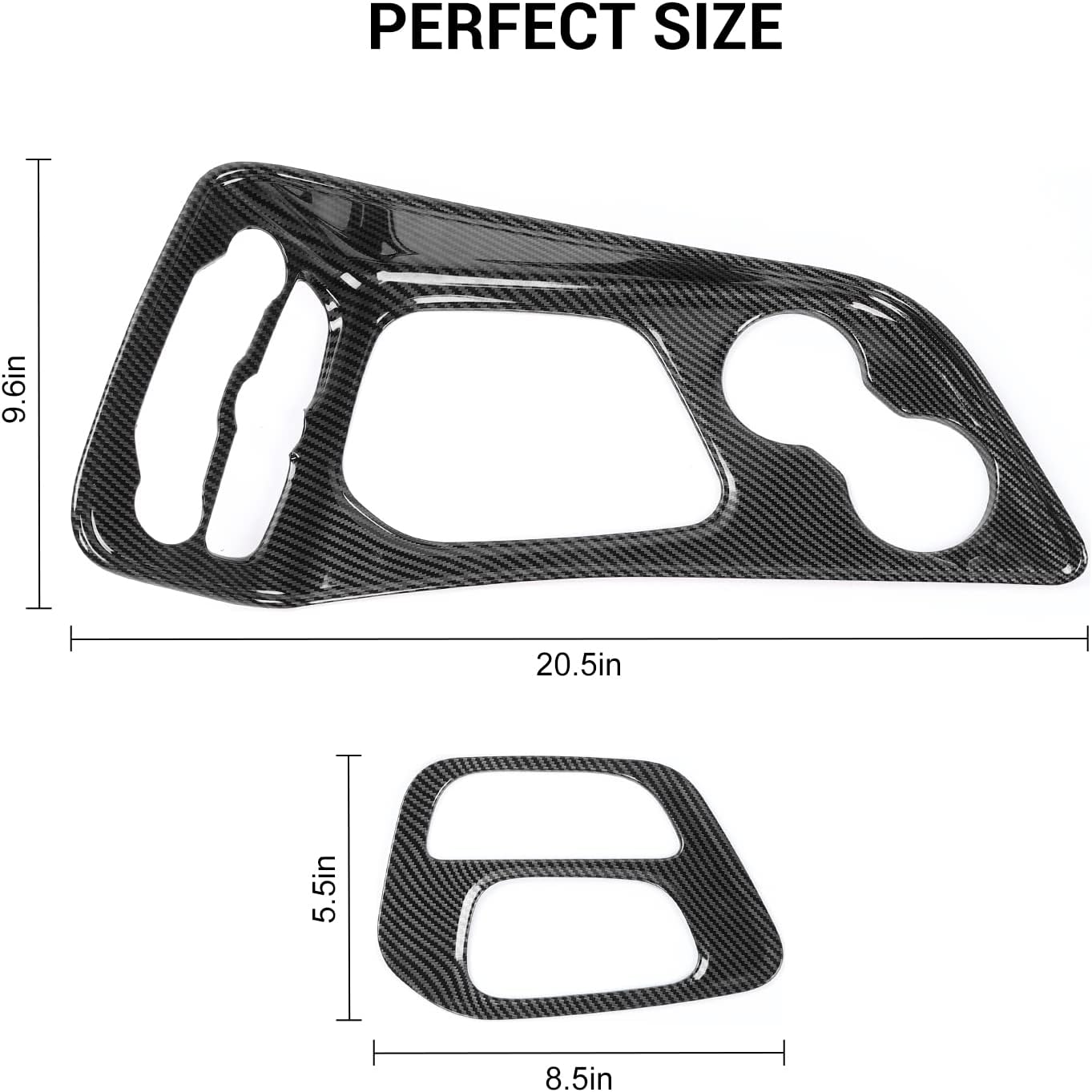 Jimen Compatible with 2015-2021 Dodge Challenger, 2PCS Gear Shift Panel Trim Cover (Black Carbon Fiber)