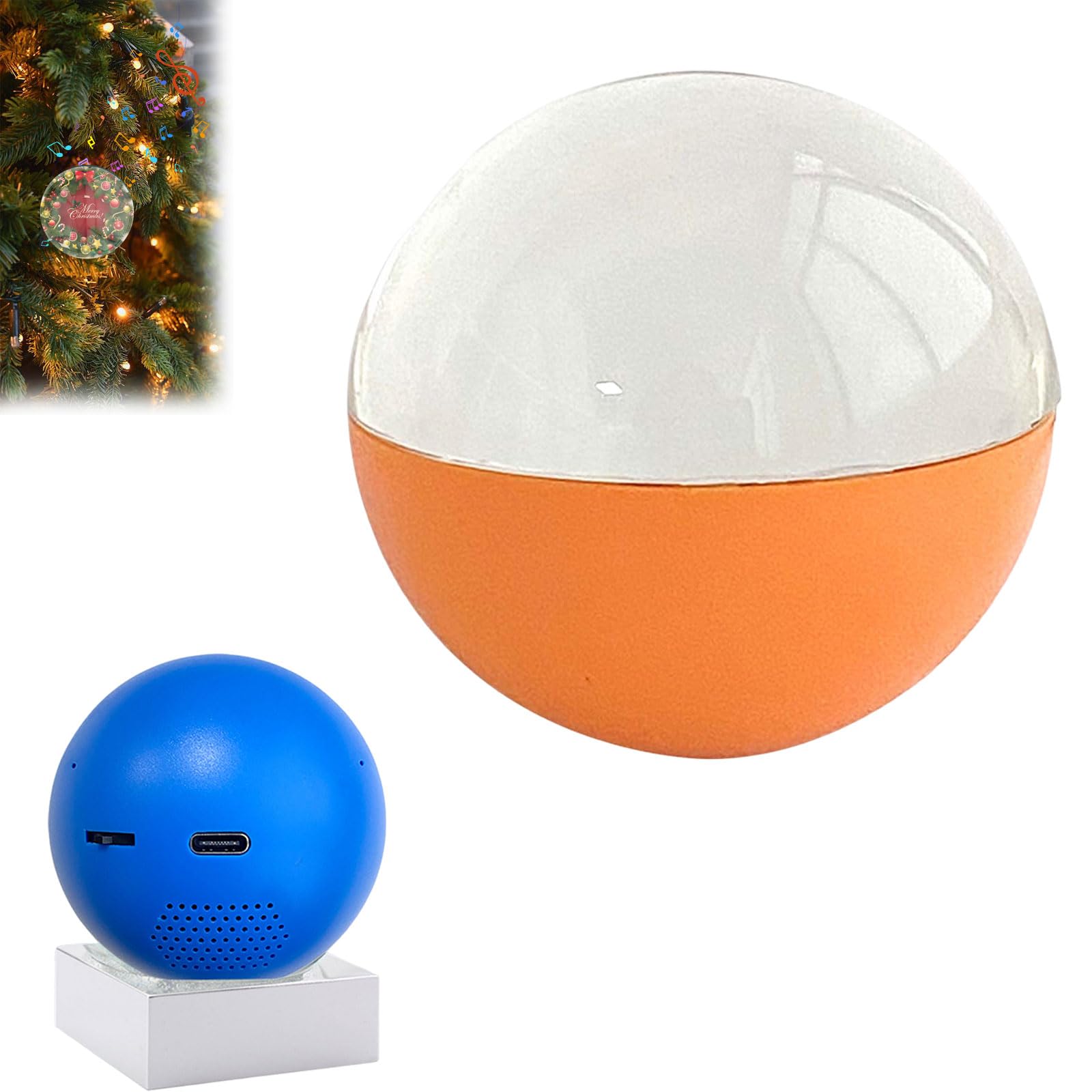 Sfera di Natale con Video, Palla di Natale Christmas Memory Orb Sfera Video Ornamento 3D Palla Memoria Caricabile Video, 7 cm (Giallo, USB)
