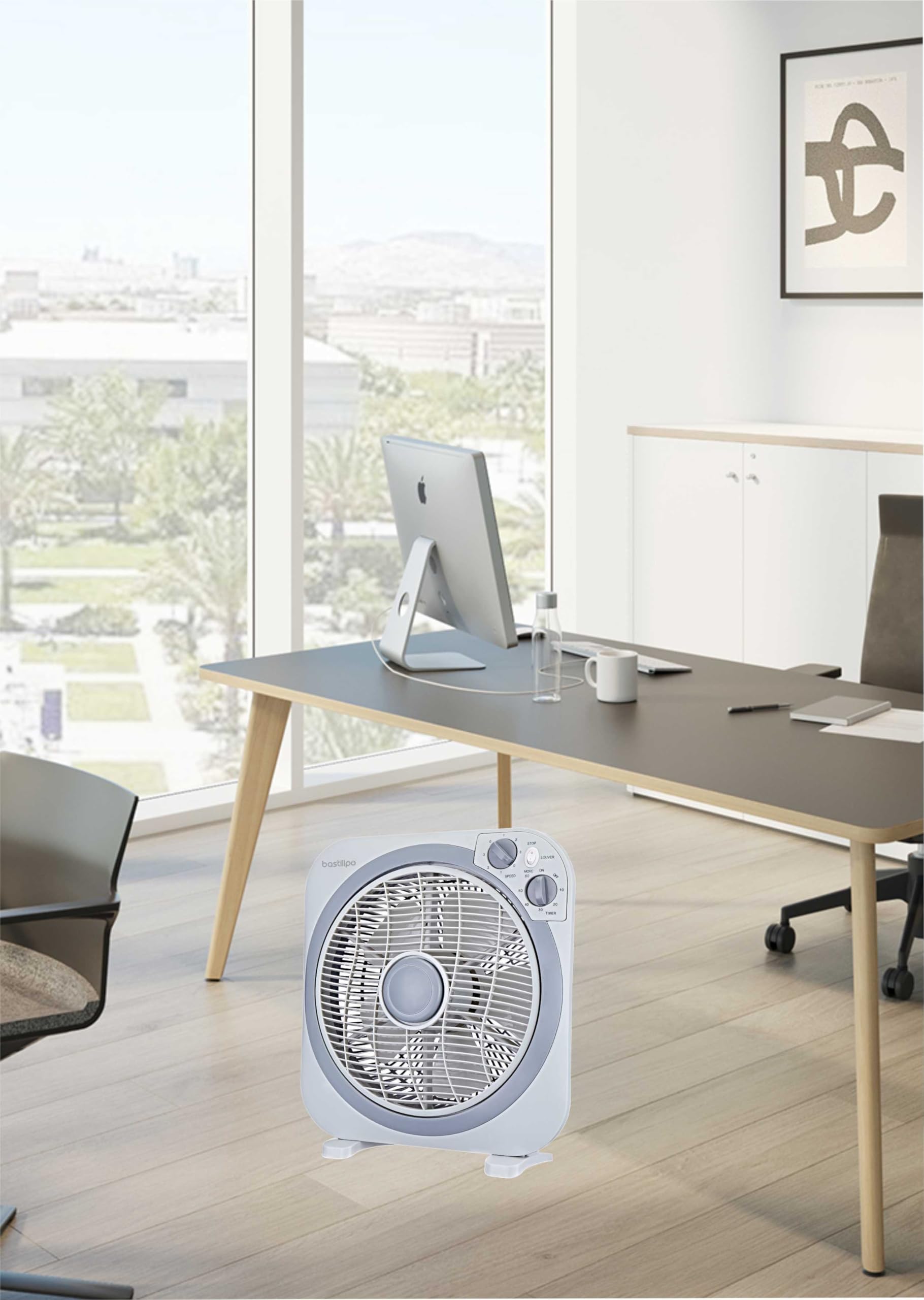 Bastilipo Zahara Ventilatore Tipo Box con Timer, 45 W, Plastica, 3 velocità, Nero/Bianco