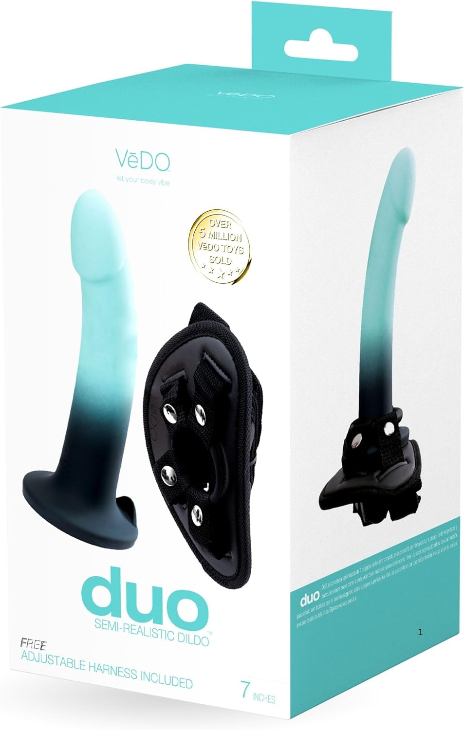 VeDO Duo 7" Silicone Semi‑Realistic Dildo with Adjustable Strap‑On Harness for Couples (Teal/Black)