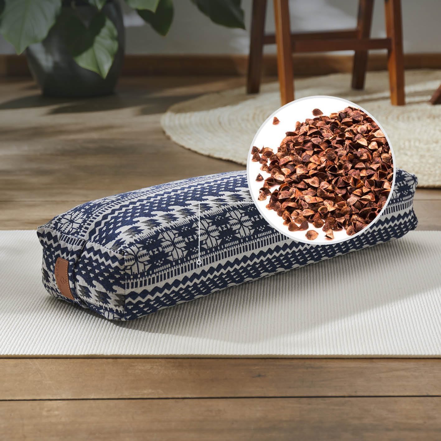 eckiges Yoga Bolster » paravati « con Bio di grano saraceno Shell (KBA)Lunghezza ca 67 cm & diametro ca 13 cm – Ideale come cuscino per YogaZafu Cuscinocuscino da meditazionemeditiations