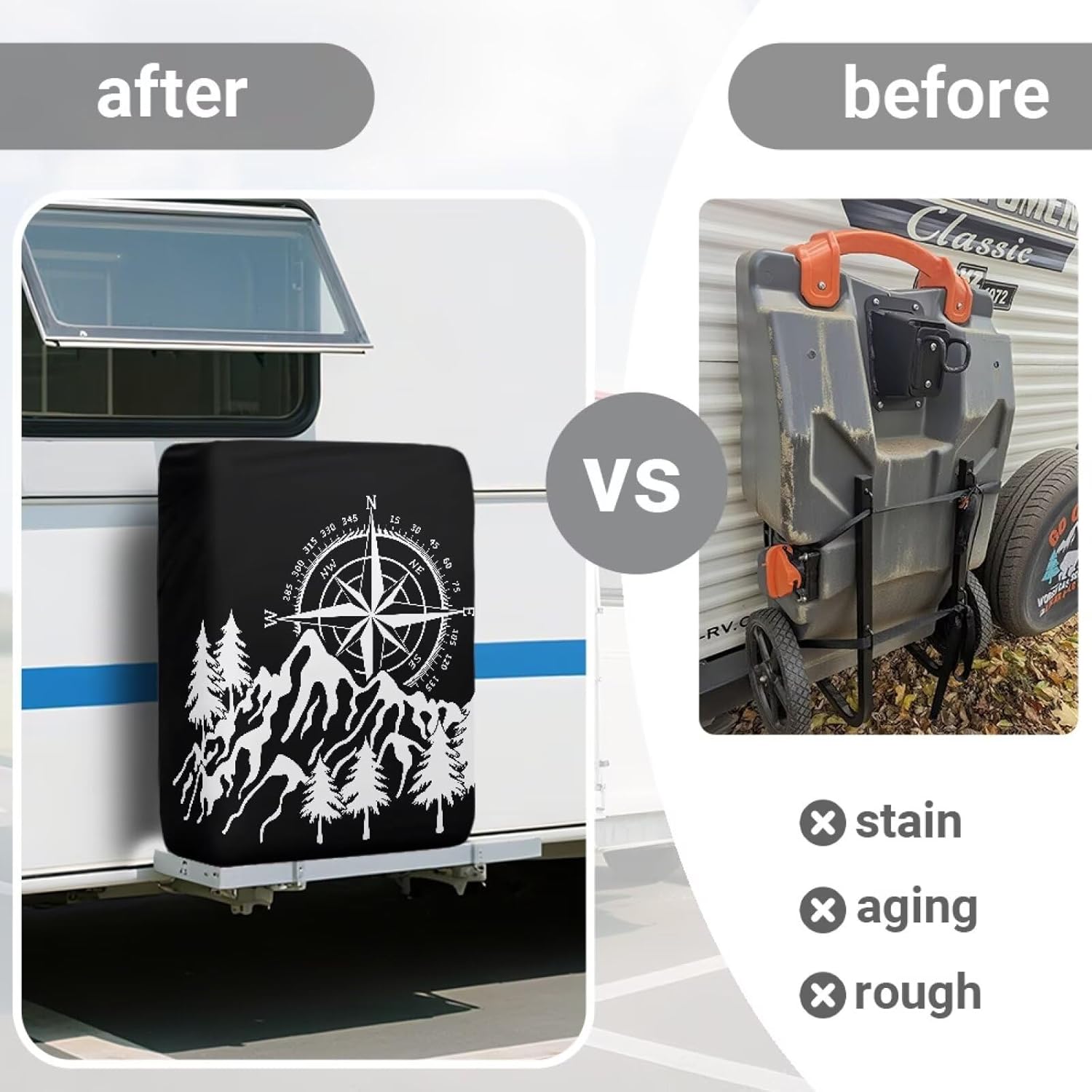 RV Tank Cover Portable Water Tank Cover No Tools Required for Installation Dustproof with Storage Bag for Off-Compass Mountain