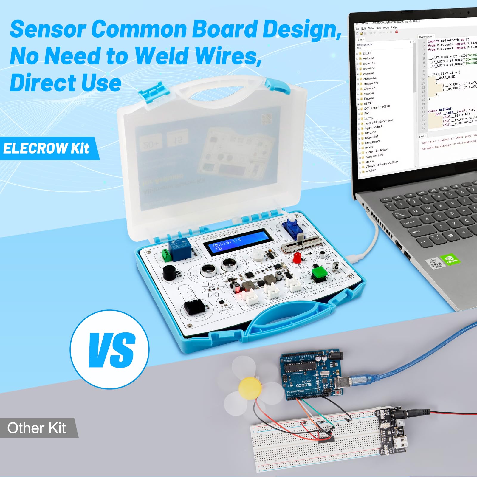 ELECROW Kit de démarrage tout-en-un compatible Arduino avec 15 capteurs et 21 leçons