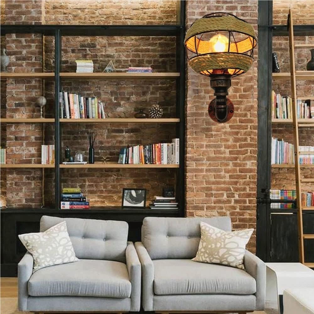 Lámpara de Pared Industrial de Cuerda de Hierro Forjado, Aplique Creativo de Cuerda de cáñamo, Base E26/E27, Luces de Pared empotradas, decoración de Bar y Restaurante, Farol de Pared