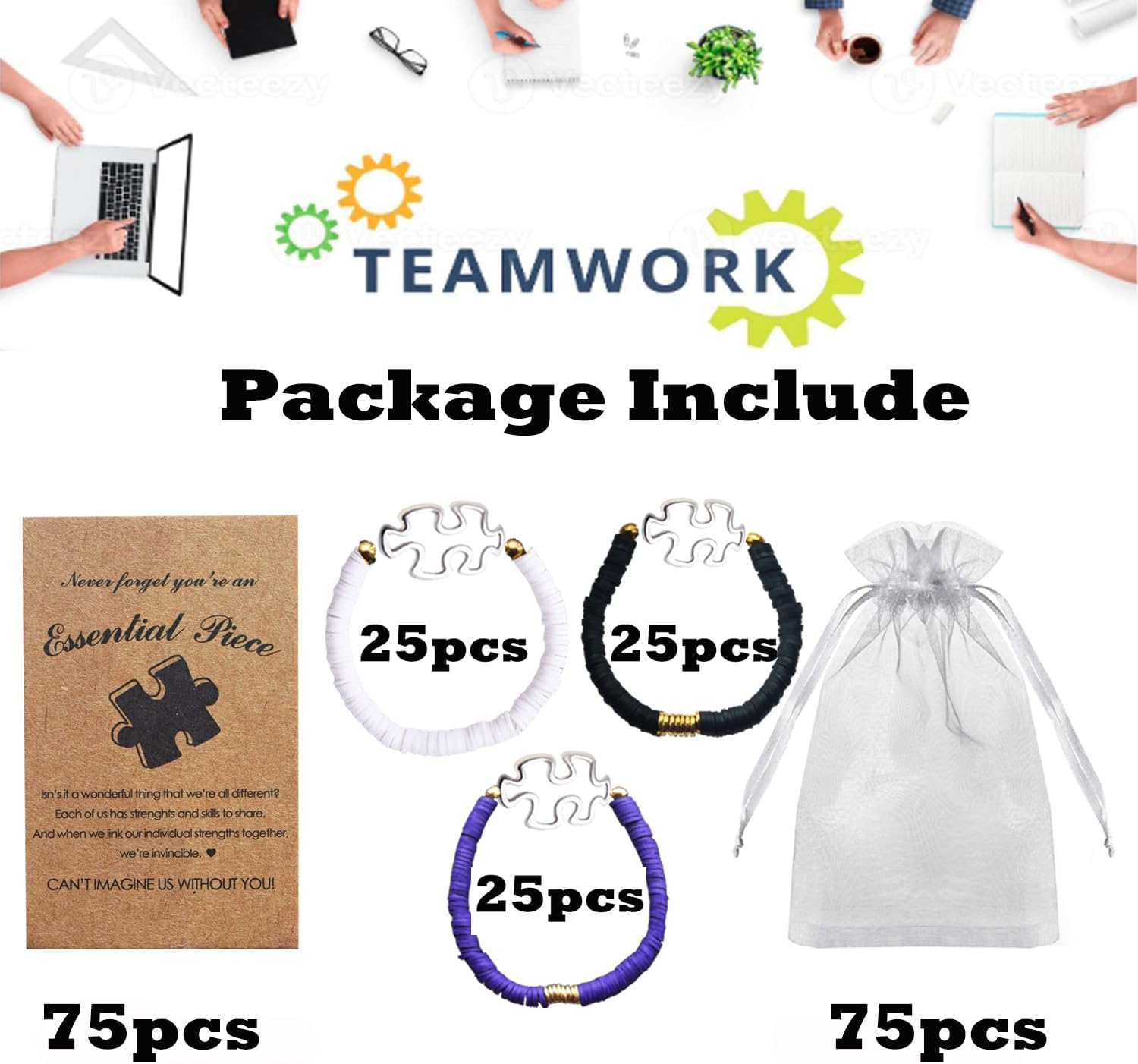 Employee Appreciation Gifts Bulk, Inspirational Puzzle Piece Friendship Bracelets Pharmacy Technician Staff Appreciation Office Gift for Coworker Teacher Cheerleader Team Spirit Gifts (25/36/50/75sets)