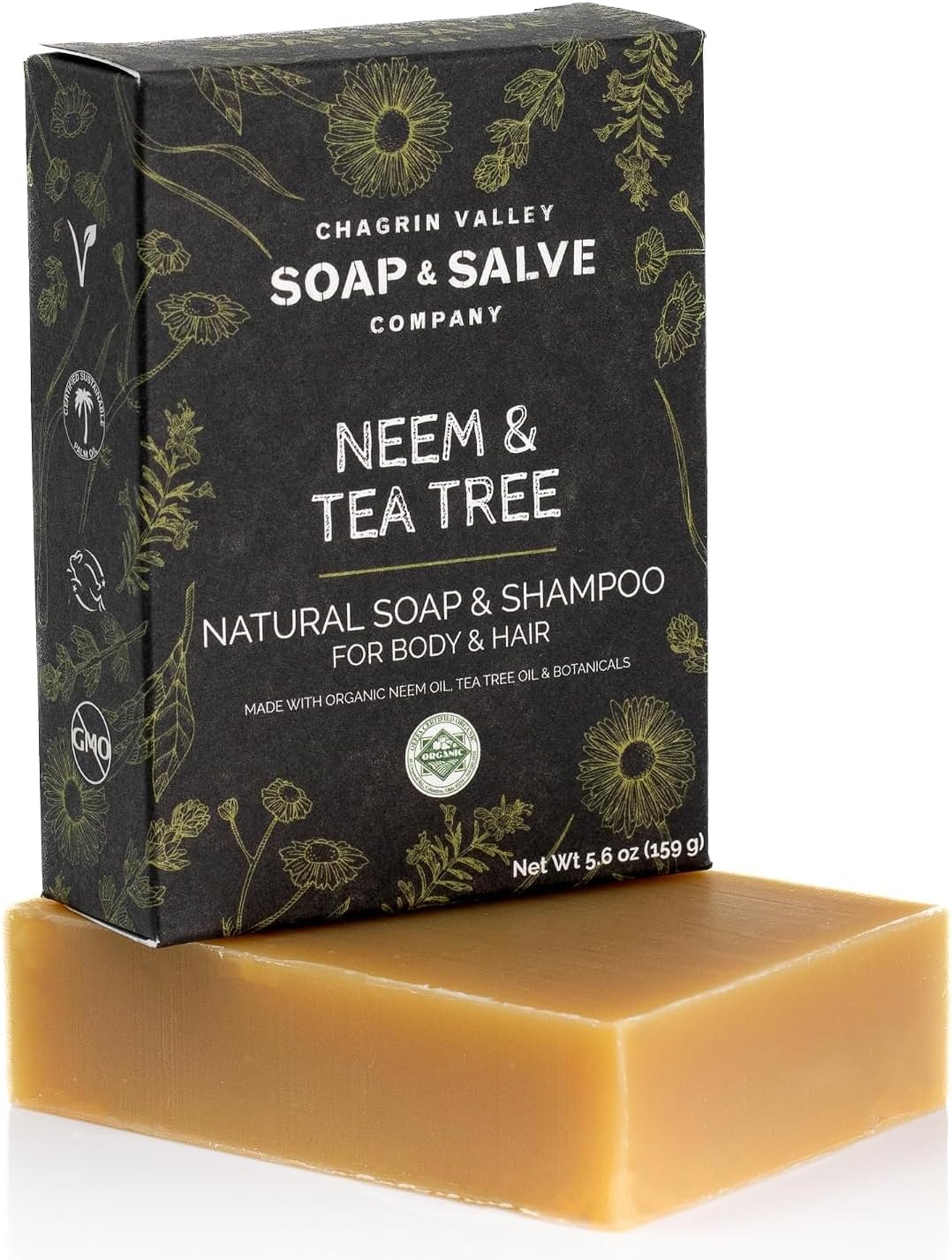 Neem & Tea Tree Organic Soap & Shampoo Bar – Soothe Dry, Itchy, Irritated Skin - Sulfate Free For Body & Hair Vegan Shampoo Natural, Large 5.6 oz Bar