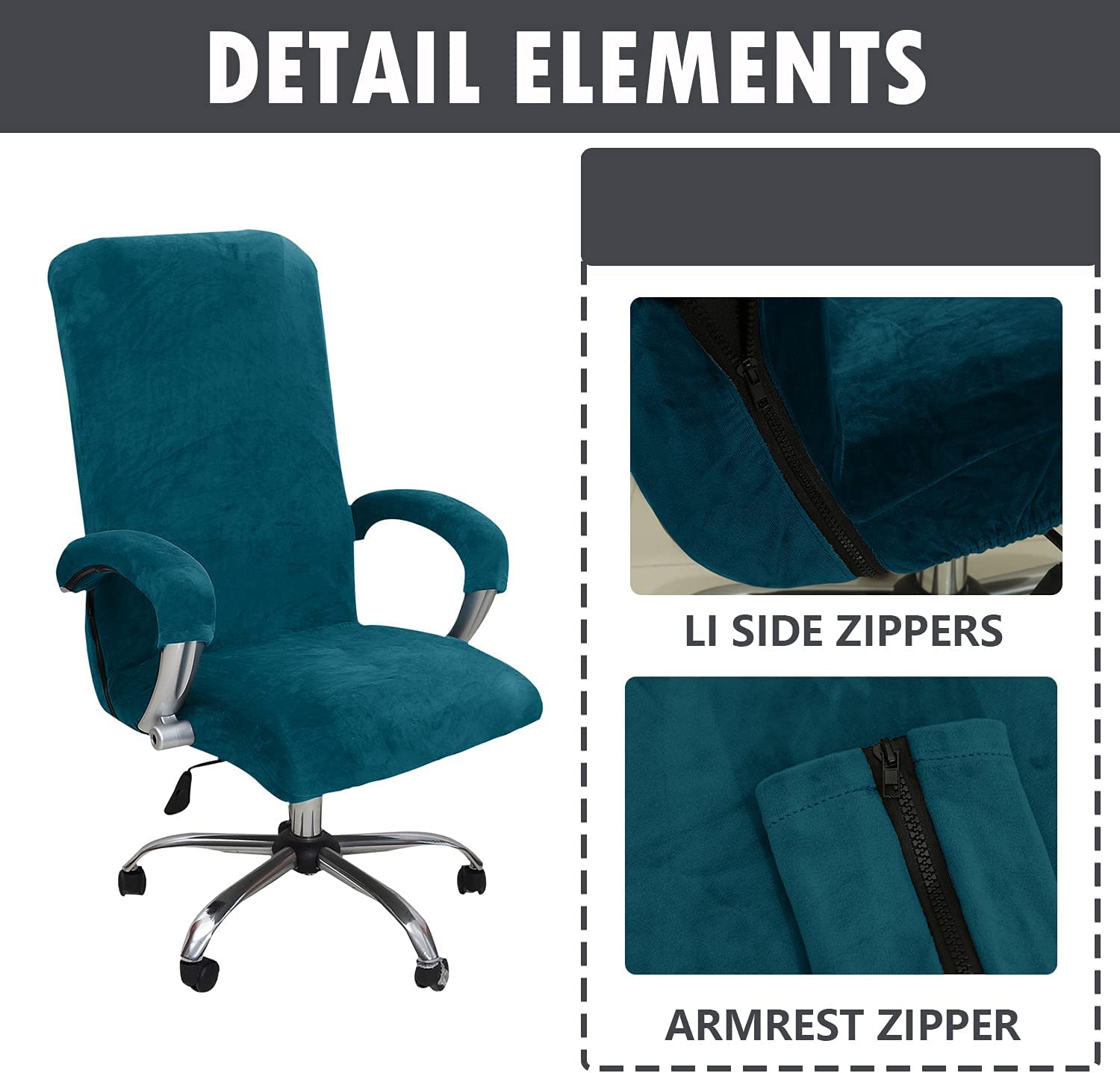 DKSLIPGO Velvet Office Chair Cover with Arm Covers Stretch Computer Desk Chair Covers Universal Boss Swivel Chair Covers Gaming Chair Covers (Large,Lake Blue)
