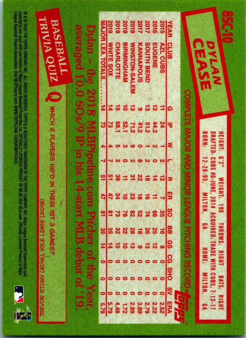 2020 Topps Silver Packs Series One Refractors #85C-10 Dylan Cease Chicago White Sox MLB Baseball Card (RC - Rookie Card) NM-MT