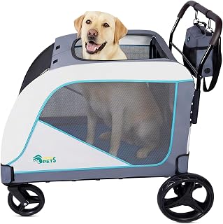 Ownpets Extra Large Dog Stroller for Large Breeds, 154 lbs Capacity, Black | Low 12" entry, one-click fold, all-terrain rubber wheels, spacious 38"x28" cabin, waterproof, safety tether