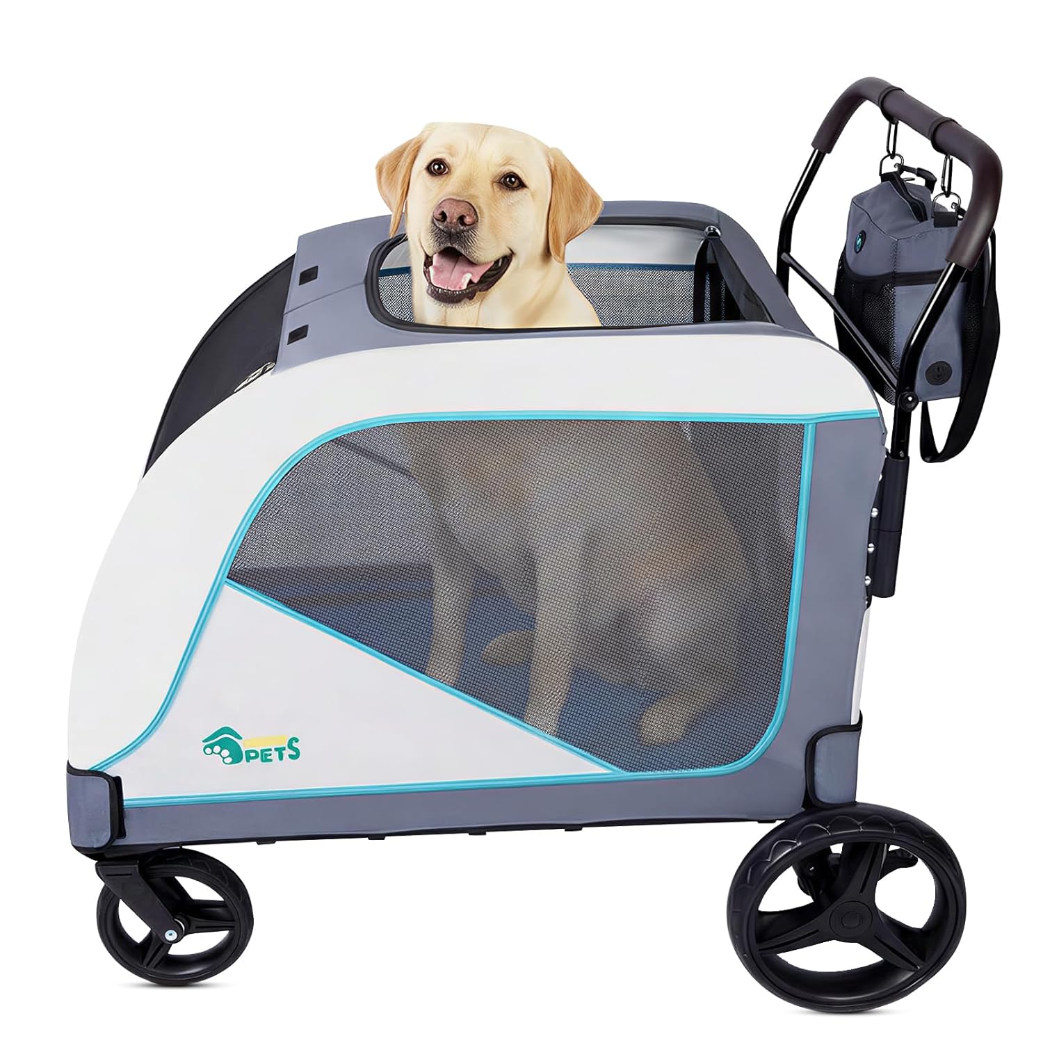 Ownpets Extra-Large Dog Stroller for Large Dogs Up to 154lbs, with Hanging Storage Bag, Foldable Dog Wagon with Adjustable Handle & Breathable Mesh, 4 Wheels Pet Stroller