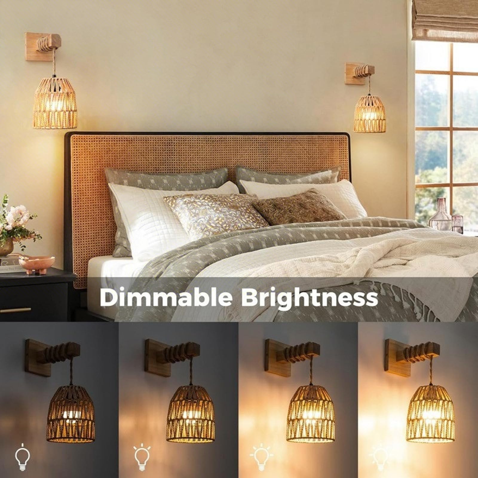 Interni Lettura Lampada da Parete con Telecomando RGB Dimmerabile Luce da Parete USB Ricaricabile Retrò Bambù Applique da Parete Creatività Legno Massello per Corridoio (1 Pezzi)