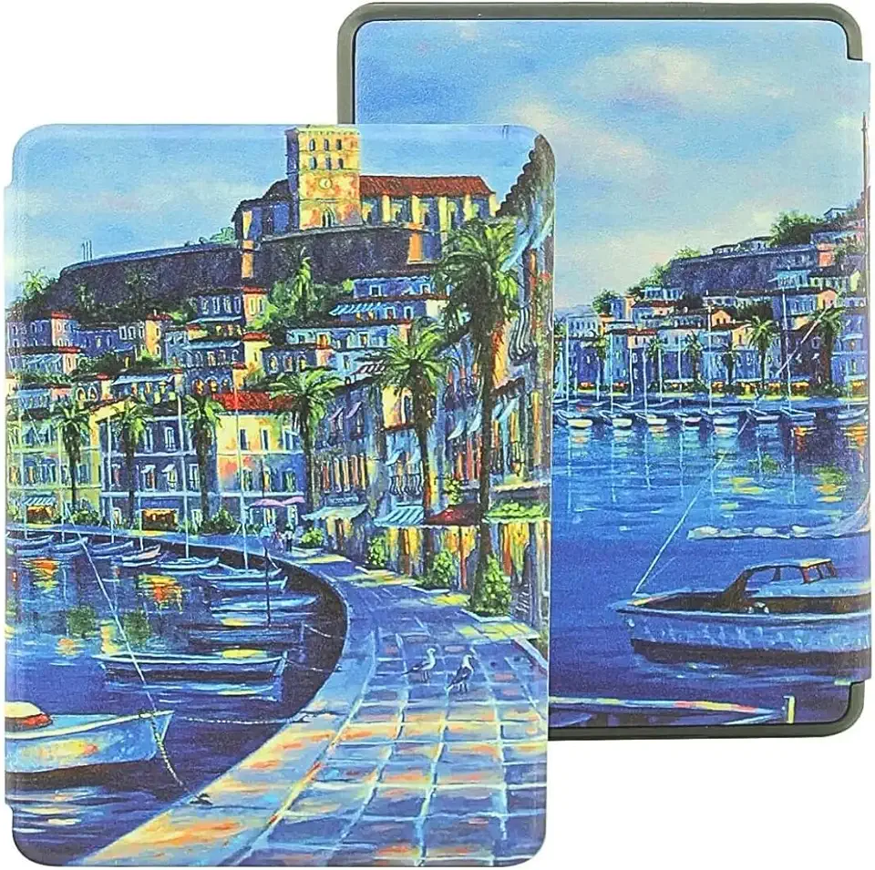Capa Kindle Paperwhite 12ª Geração 7” (SA569P e SA568B) e Kindle Colorsoft 1ª Geração (SA58CB e SA59CP) – Auto Hibernação – Fechamento Magnético (Cais Azul Iluminado)