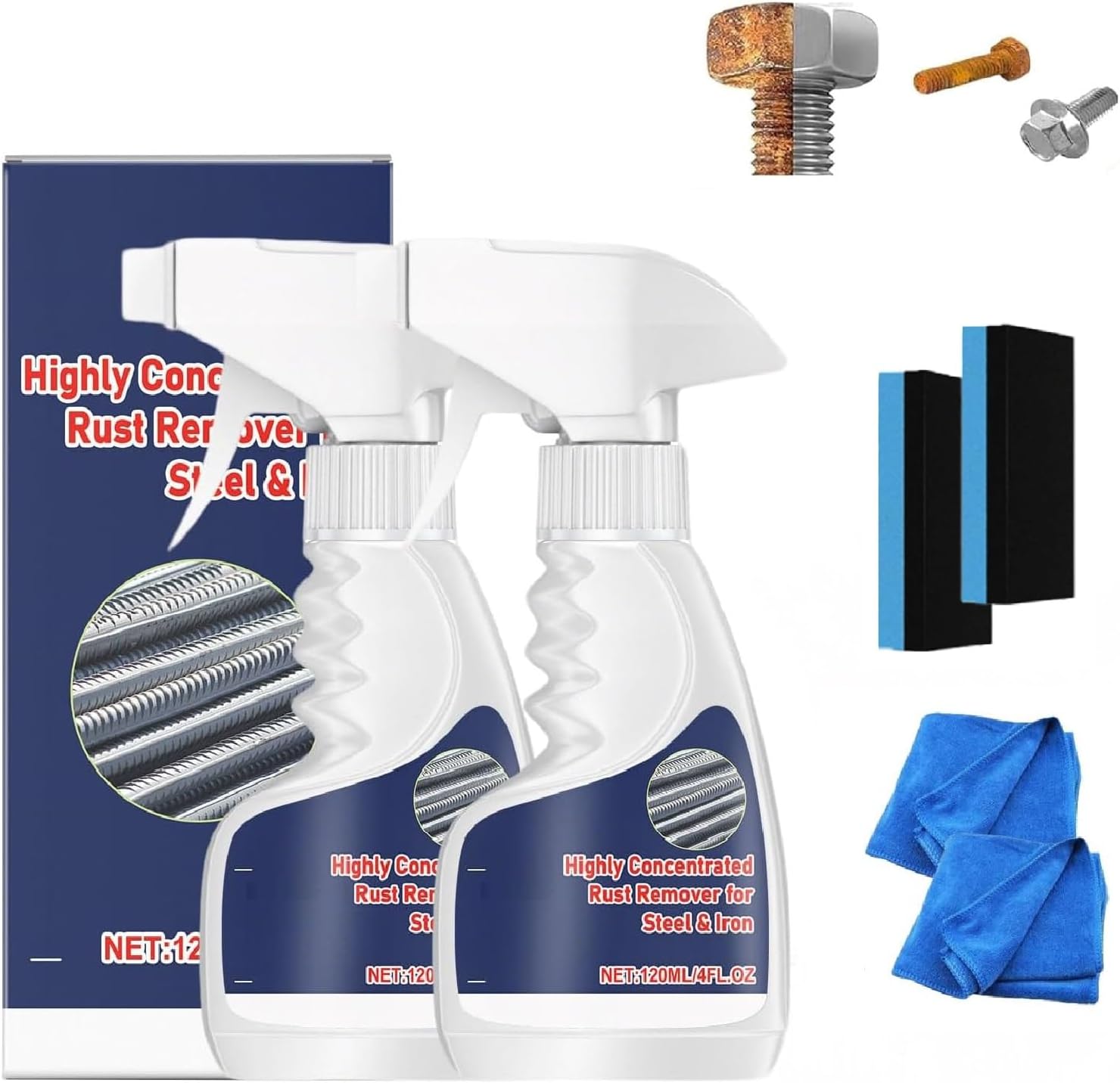 2Set Highly Concentrated Steel Rust Remover, Multipurpose Rust Remover Spray, Heavy Duty Rust Removal for Metal, Powerful and Fast Acting for Tools, Stainless Steel, Auto Parts