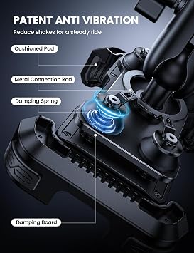 Lamicall Motorcycle Phone Mount Holder - [Dual Vibration Dampener] [Metal Adjustment Arm] Motorcycle Cell Phone Holder, Bike Handlebar Phone Mount, Gifts for iPhone 16 15 14 Pro Max, 4.7-6.7 Phones
