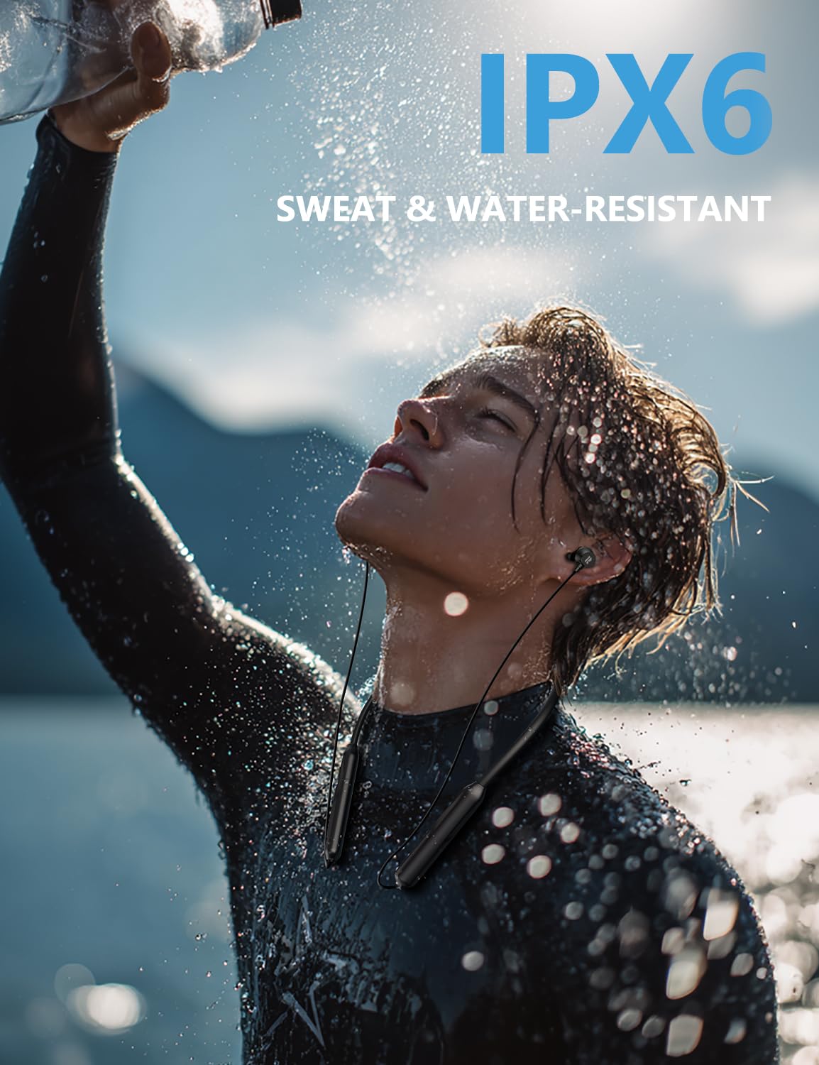 Active Noise Cancelling Headphones, Wireless In Ear Neckband Bluetooth Headphones with 3 AI Mics ENC, 60Hrs Playtime, V5.3 Magnetic Earbuds, Multipoint Connection Earphones for Work/Travel/Home/Office