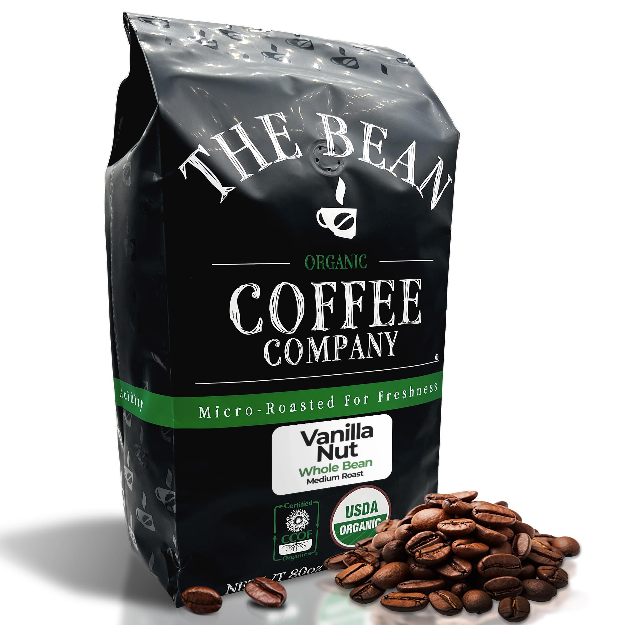 The Bean Organic Coffee Company Vanilla Nut, Medium Roast, Whole Bean Coffee, 5-Pound Bag