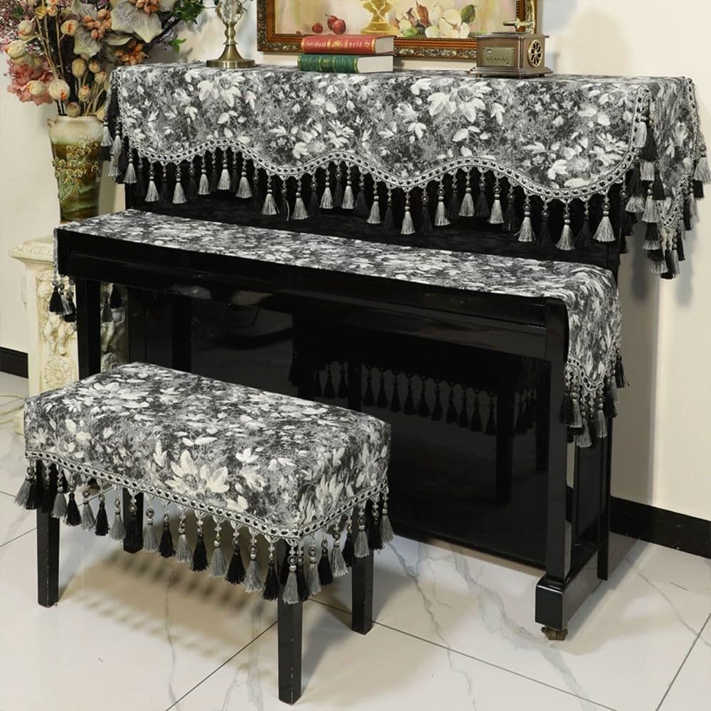 Pokrowiec na fortepian do pianina, nowoczesny, minimalistyczny półpokrowiec z odpornej na kurz osłony górnej z tkaniny(Single Bench Cover)