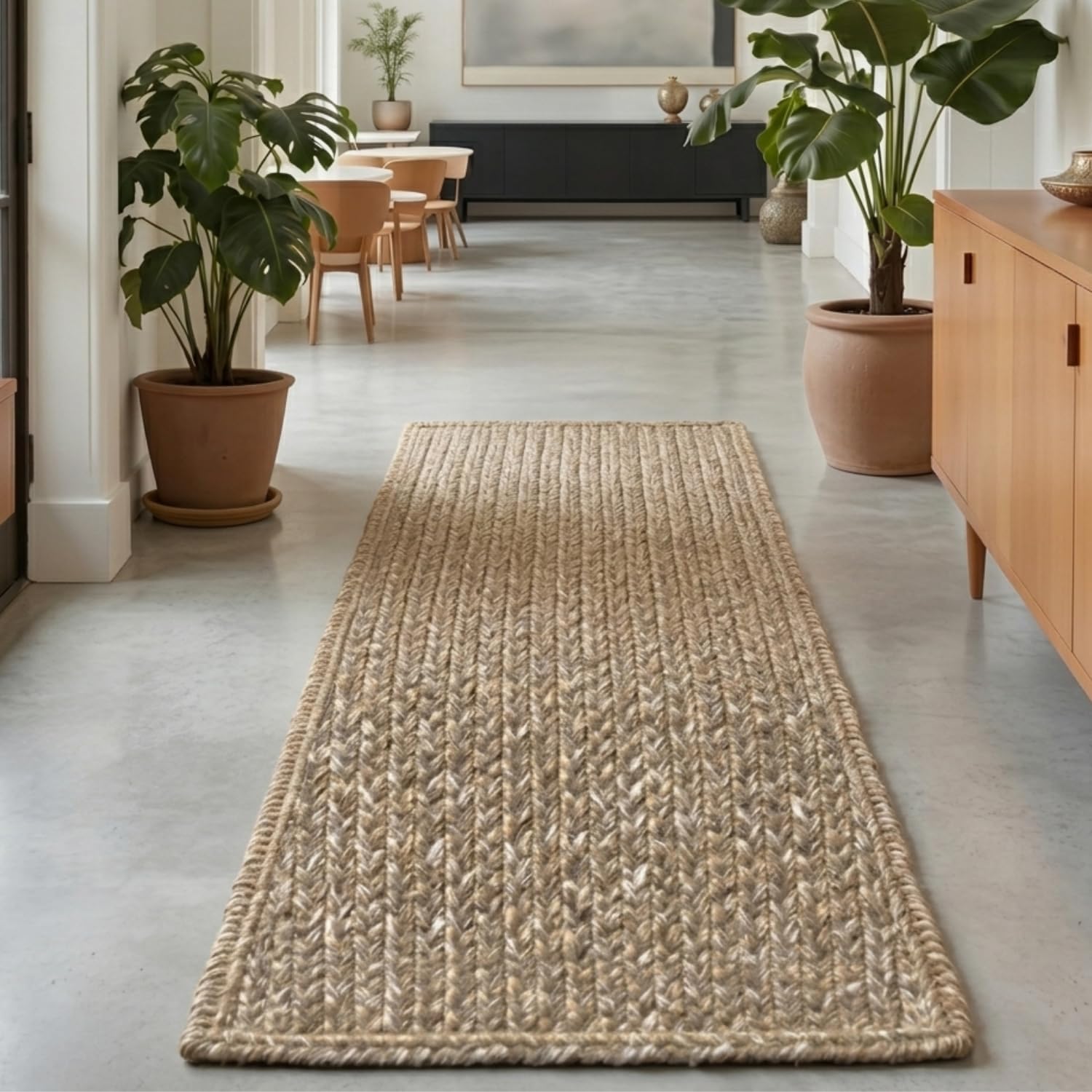 Xenluxe 2x7 ft Runner Handwoven Cotton Braided Rug - Reversible & Durable Area Carpet for Living Room, Bedroom & Office - (Beige Mix Rect, Rect, 2x7 ft)