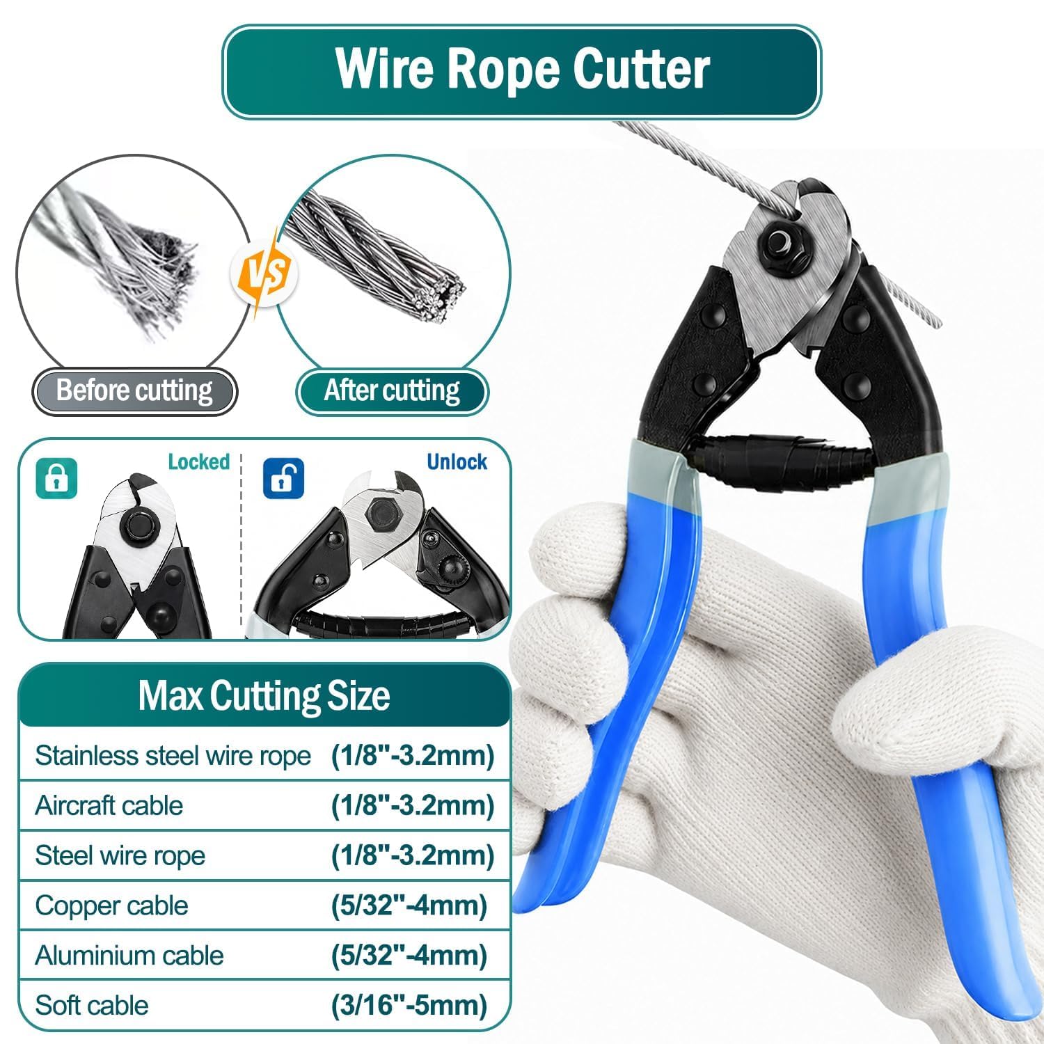 Kit di cavi in acciaio inossidabile da 3 mm e 50 m, con strumento di crimpatura e tagliacavi, per fai da te, recinzioni, luci a stringa