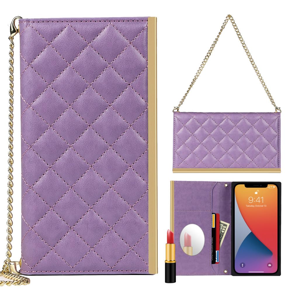 Étui portefeuille en cuir avec lanière pour iPhone 14 Pro Max et SE, coloris violet - 8