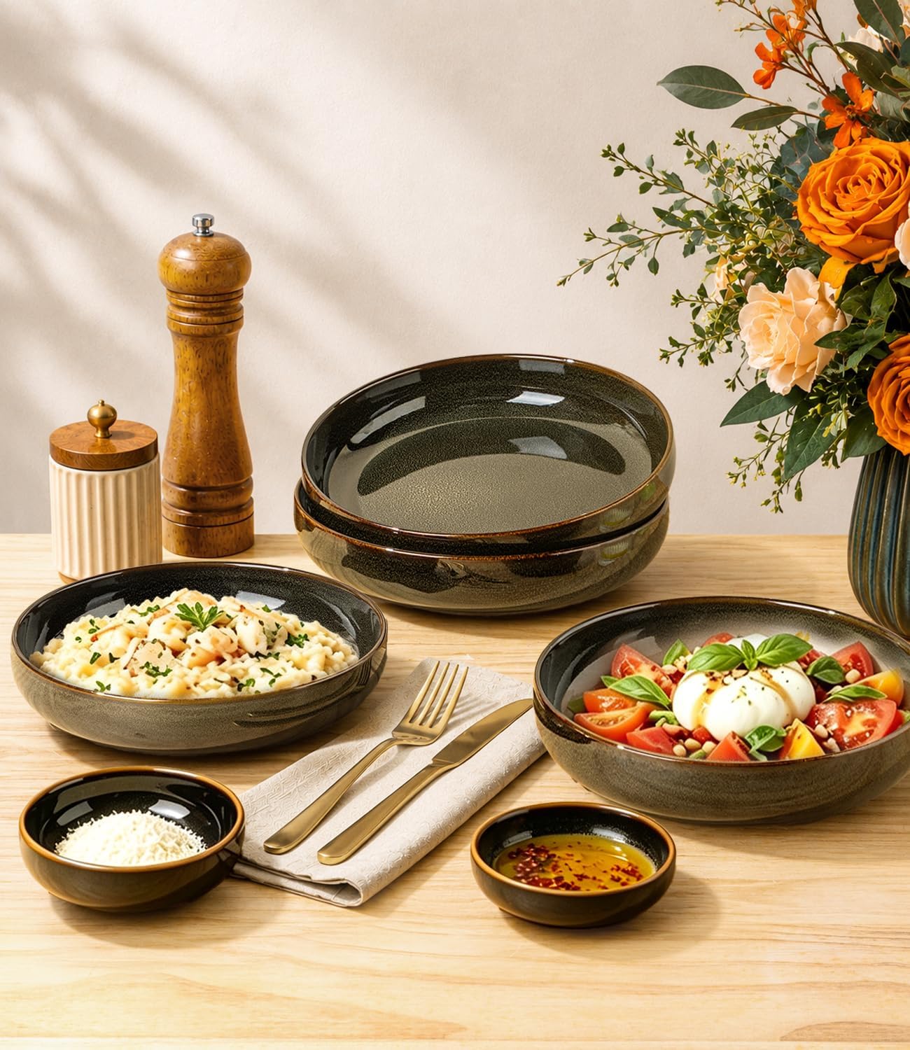 theterra 8.5" Ceramic Pasta Bowls Set of 4, Salad Bowls image 5