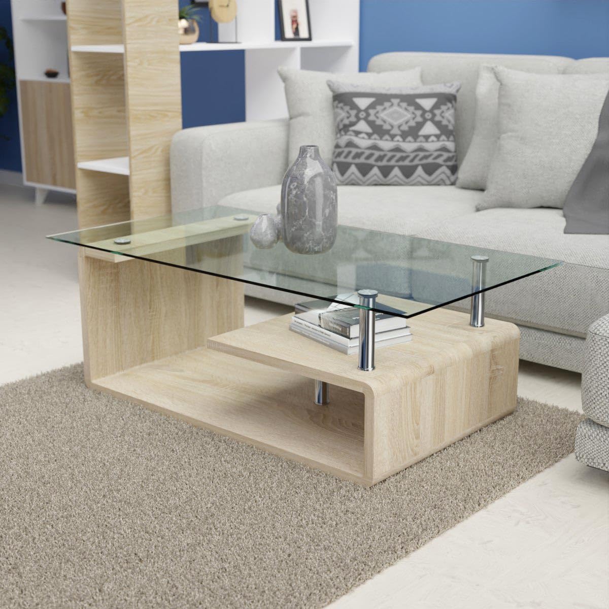 Somnia Descanso - Mesa de Centro de Cristal, Mesita de Salón o Comedor, Modelo Sara, Acabado en Color Cambria, Medidas: 120 cm (Ancho) x 65 cm (Fondo) x 42 cm (Alto)