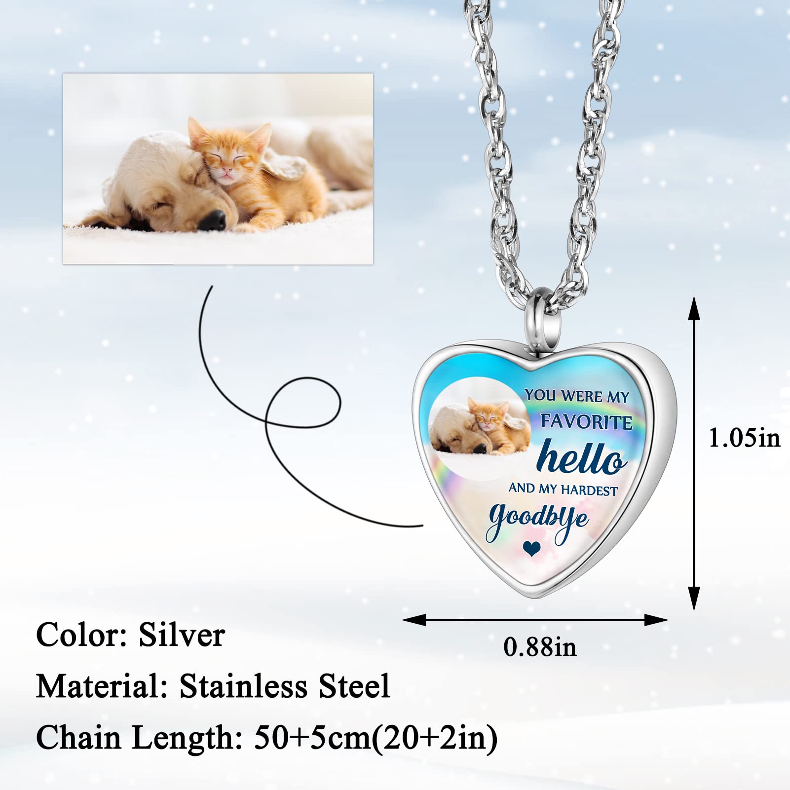 XIUDA Personalized Photo Pet Urn Necklace Custom Photo Dog/Cat Ashes Necklace Cremation Necklace for Dog Cat Pet