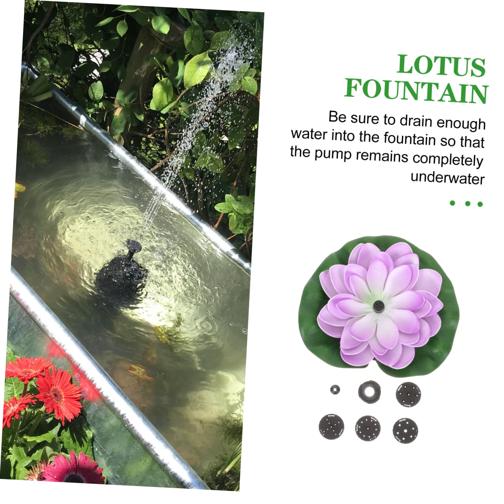 Fontana Solare Loto da Giardino Porpora Abs Automatica 7v | Effetto Galleggiante per Waterscape, Testa 100cm e Portata 180 L/h, Potenza 1.2w