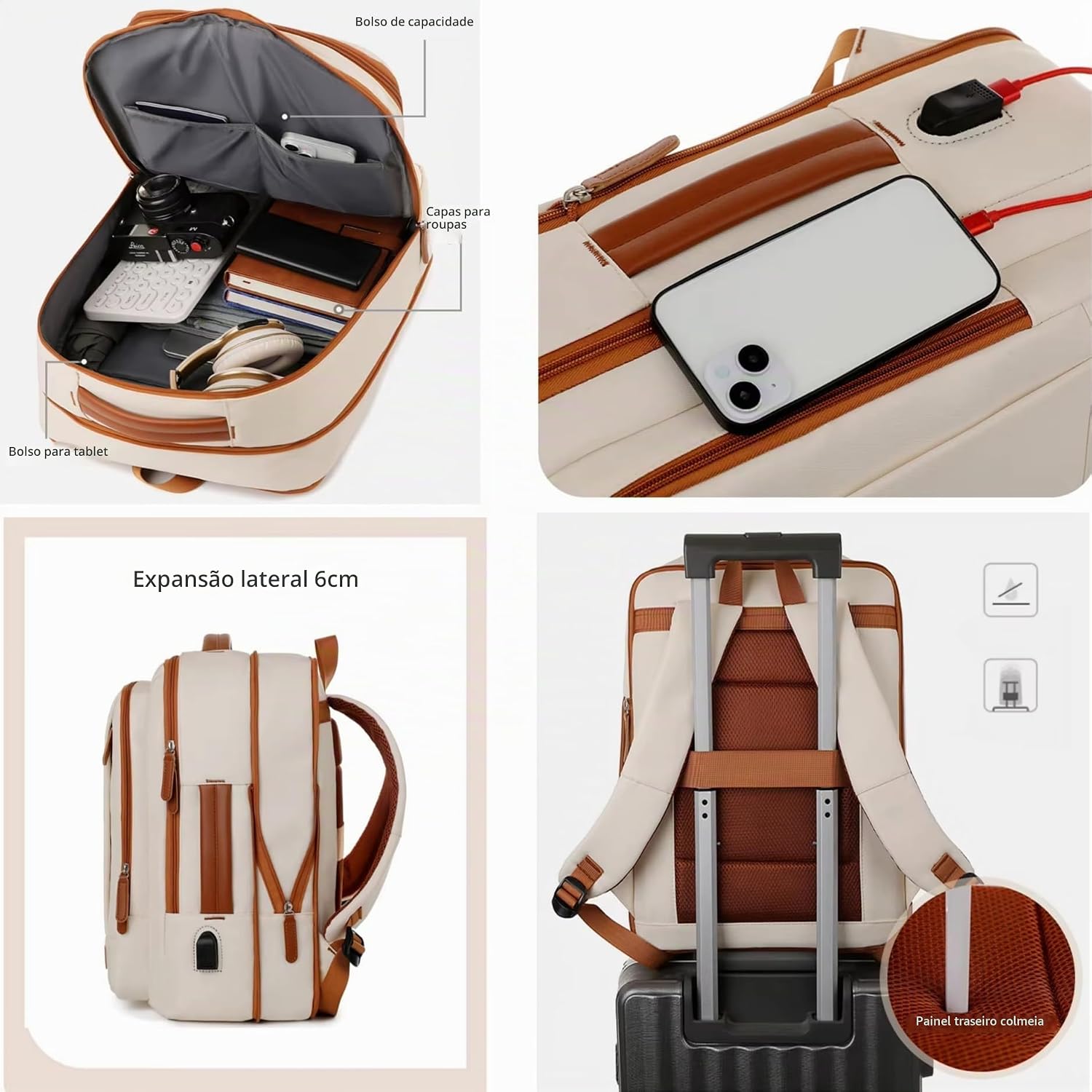 Mochila Viagem Avião Expansível Impermeável Resistente Grande Capacidade Mochila Viagem Avião Expansível Impermeável Resistente Grande Capacidade