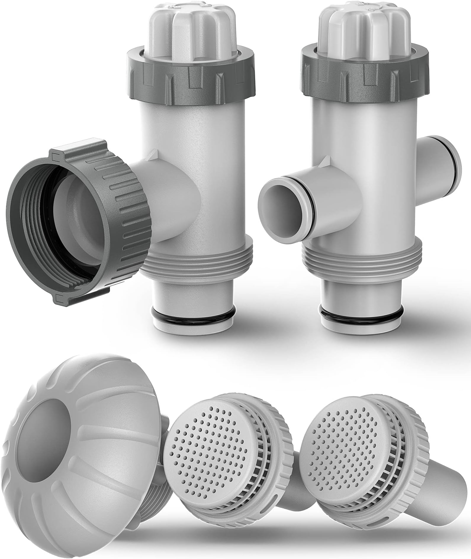 POOLHACKER Above Ground Swimming Pool Inlet & Outlet Water Replacement Parts Kit for Intex, Includes 1.5" Inlet Nozzle, 1.25" Outlet Strainer, Dual Split Hose Plunger Valve & Shut Off Valve