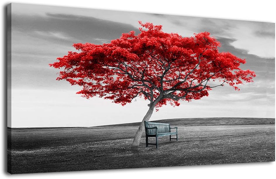 Large Red Tree Wall Art for Bedroom Living Room Wall Decor