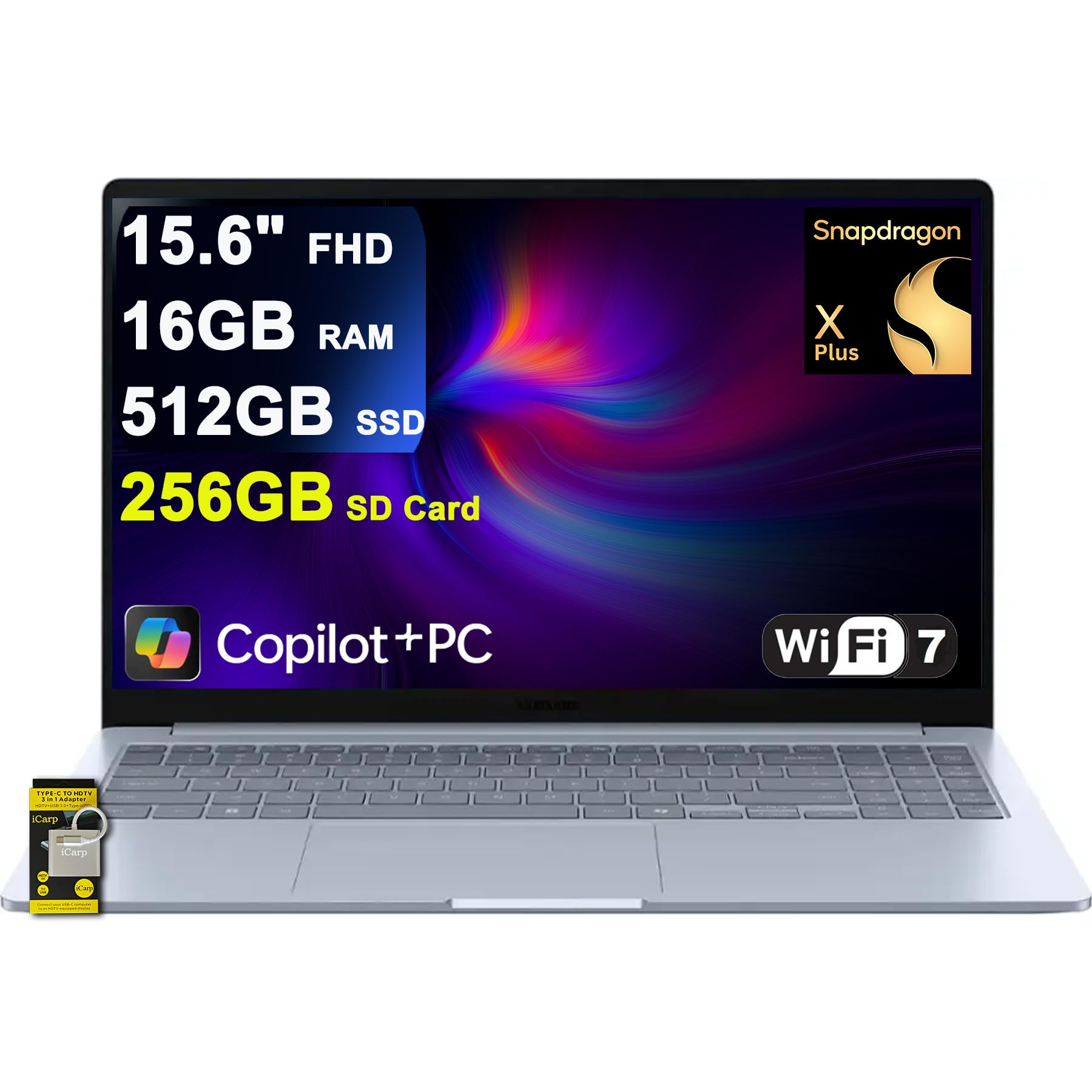 SAMSUNG Galaxy Book4 Edge Laptop 15.6" FHD Anti-Glare Qualcomm 8-core Snapdragon X Plus (Up to 45 TOPS) 16GB RAM 512GB SSD + 256GB SD Card For Creator Business Professional Win11 ICP Hub w/Copilot+ AI