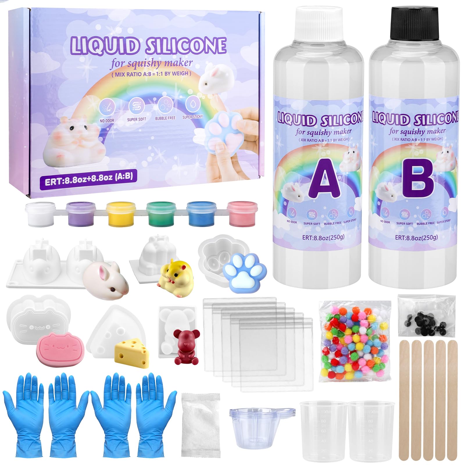 Liquid Silicone for Taba Squishy Kit, 500g 1:1 AB Ratio Mixed,for DIY Craft