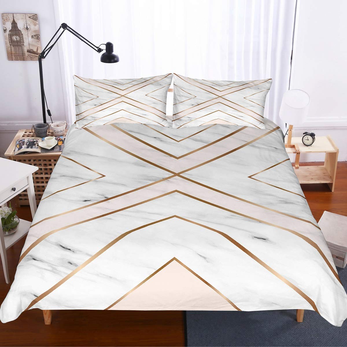 MOUMOUHOME Marble Print Bedding White Black Gray Background Geometric Marble Duvet Cover 3 Pieces Bed Sets 1 Duvet Cover 2 Pillowcase Double Size No Comforter
