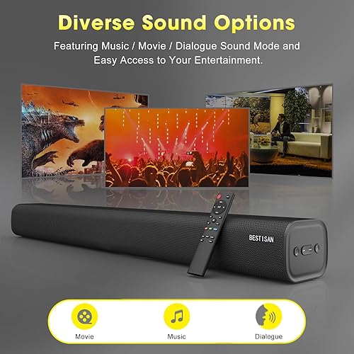 Miniatura 8 de BESTISAN Barra de sonido de TV, barra de sonido de 100 vatios para TV, barras de sonido inalámbricas con HDMI-ARC y BluetoothópticoAUXUSB. Altavoces